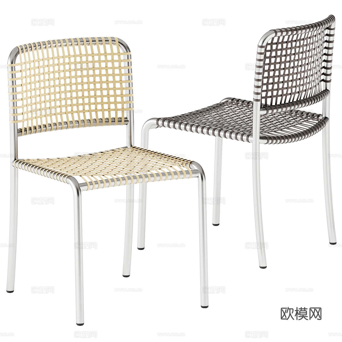 现代不锈钢藤编单椅3d模型