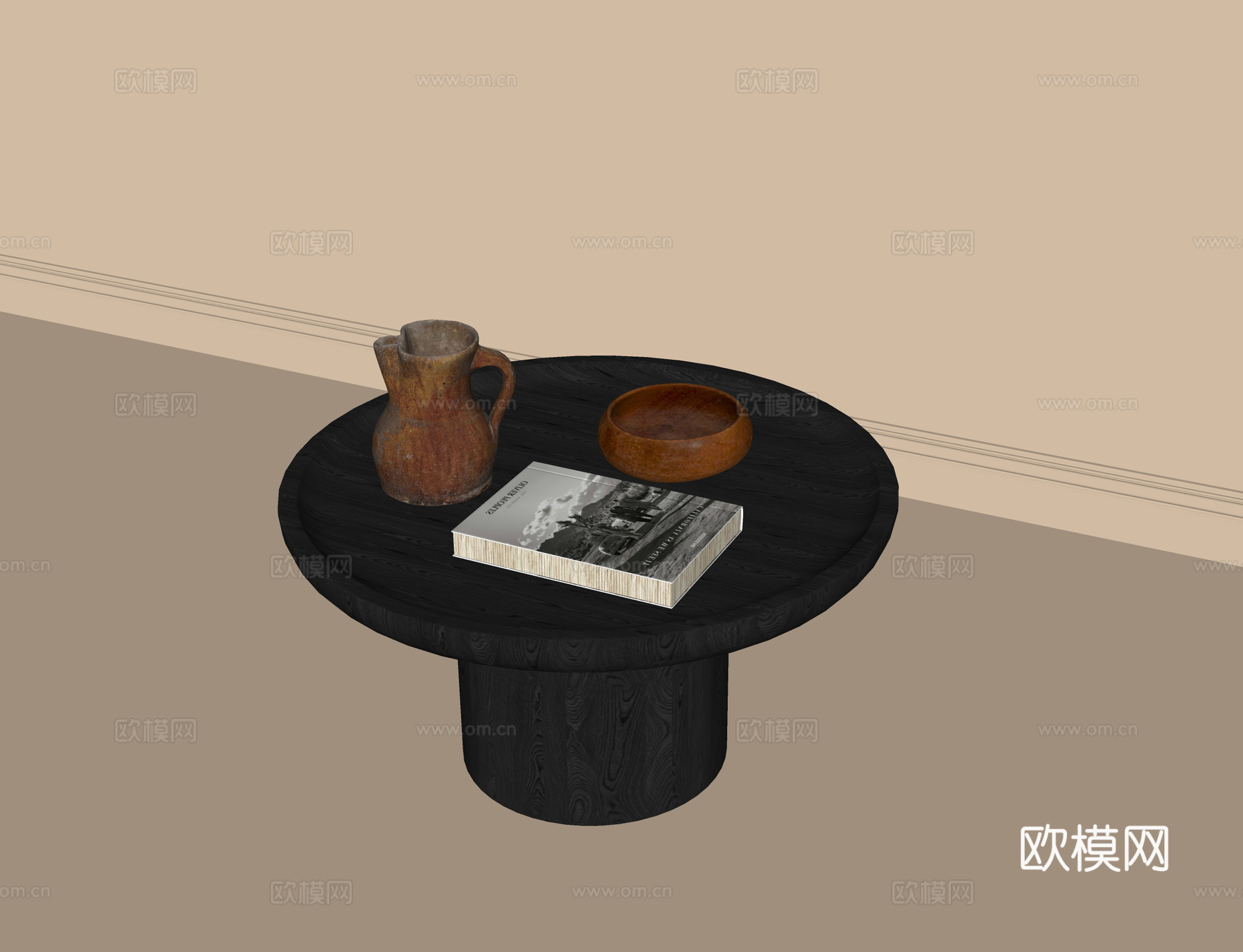 现代圆形茶几 木茶几su模型