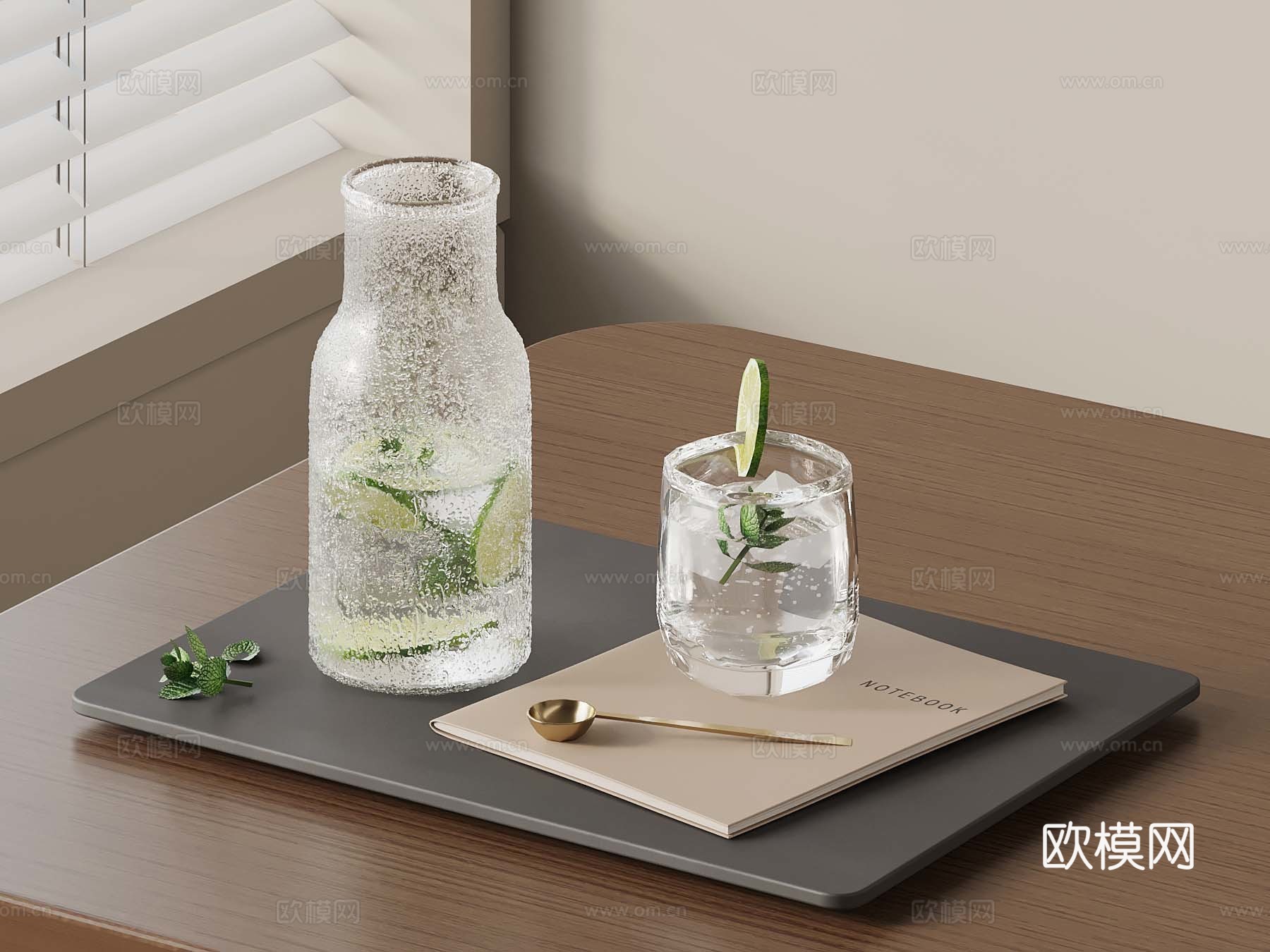 46现代托盘 水杯 水瓶3d模型