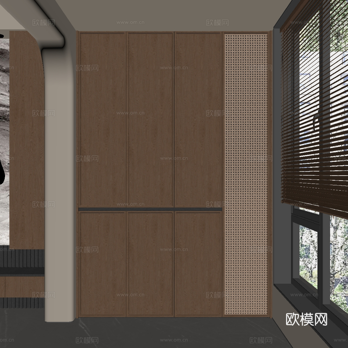 中古 新中式 储物柜 阳台柜 置物柜su模型