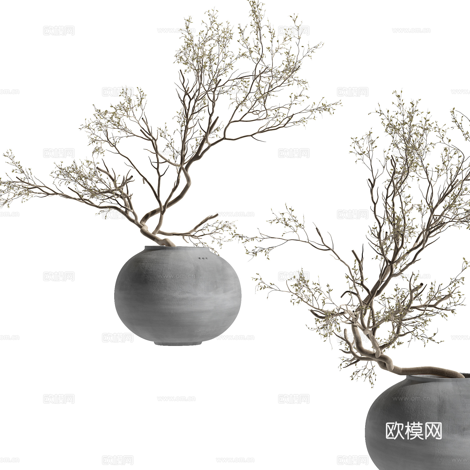 侘寂风干枝摆件su模型