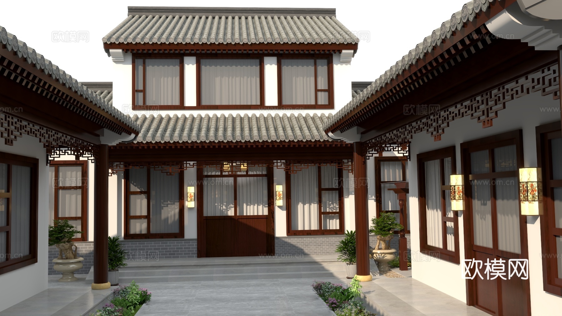 新中式庭院四合院设计3d模型