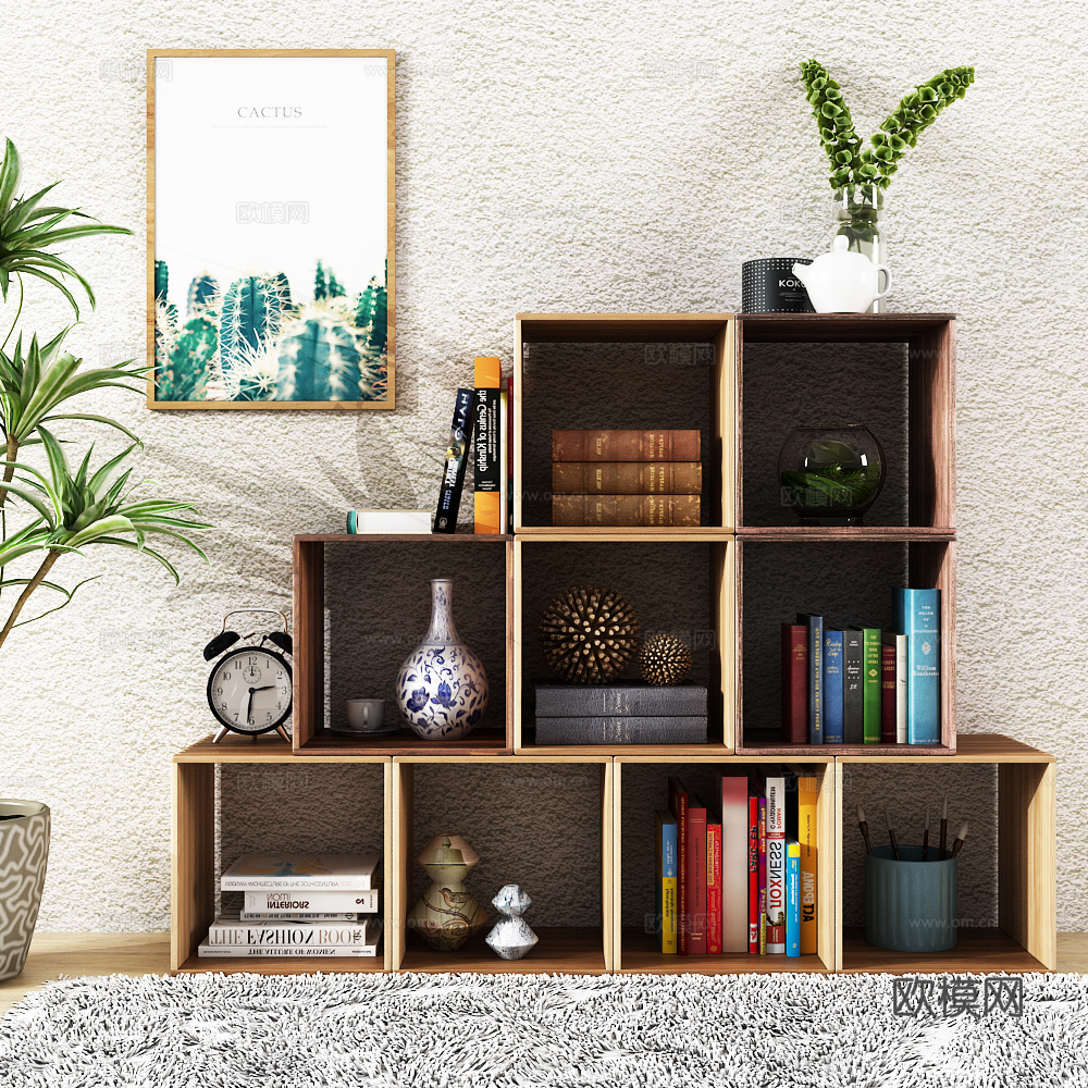 现代置物柜饰品柜绿植挂画饰品3d模型