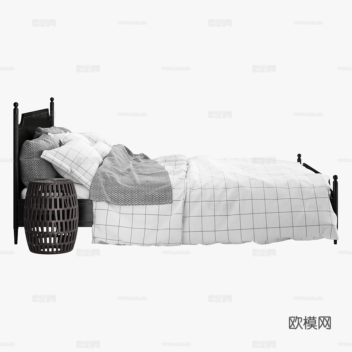 新中式木质双人床3d模型