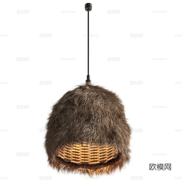 新中式侘寂茅草藤編裝飾吊燈3d模型下載(渲染圖2)