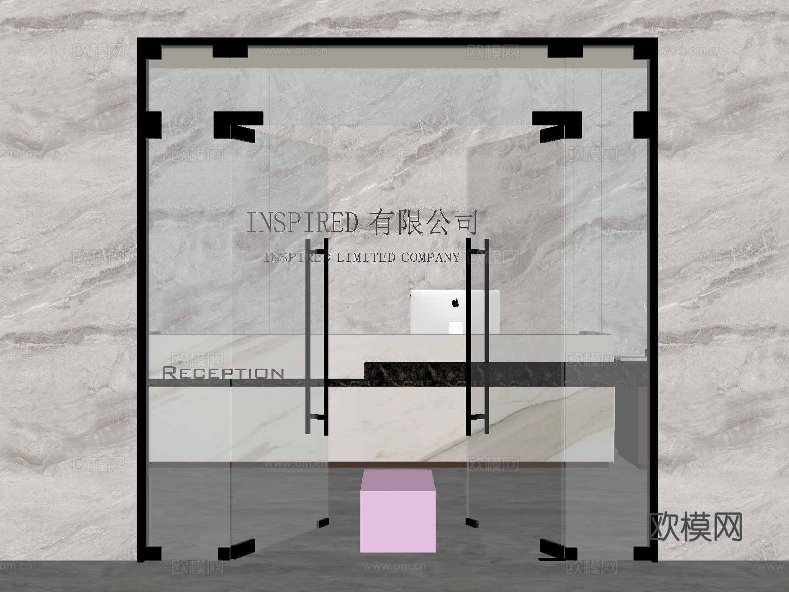 现代 新中式 双开门 玻璃门 前厅门 办公门su模型