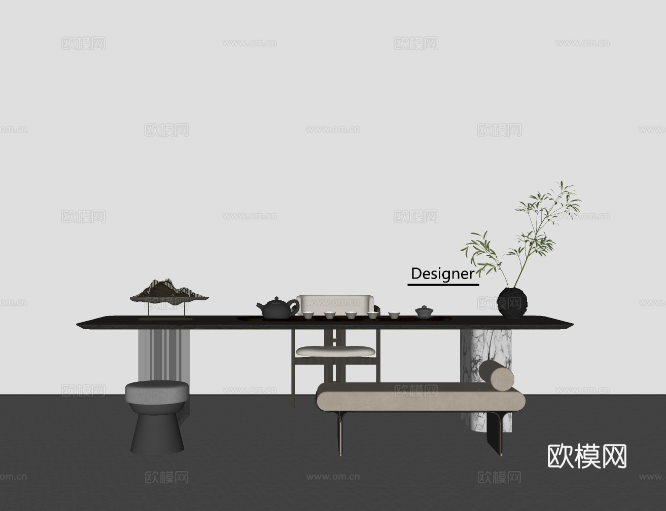现代简约茶桌椅 茶桌 茶椅 茶具 茶台 茶具组合su模型