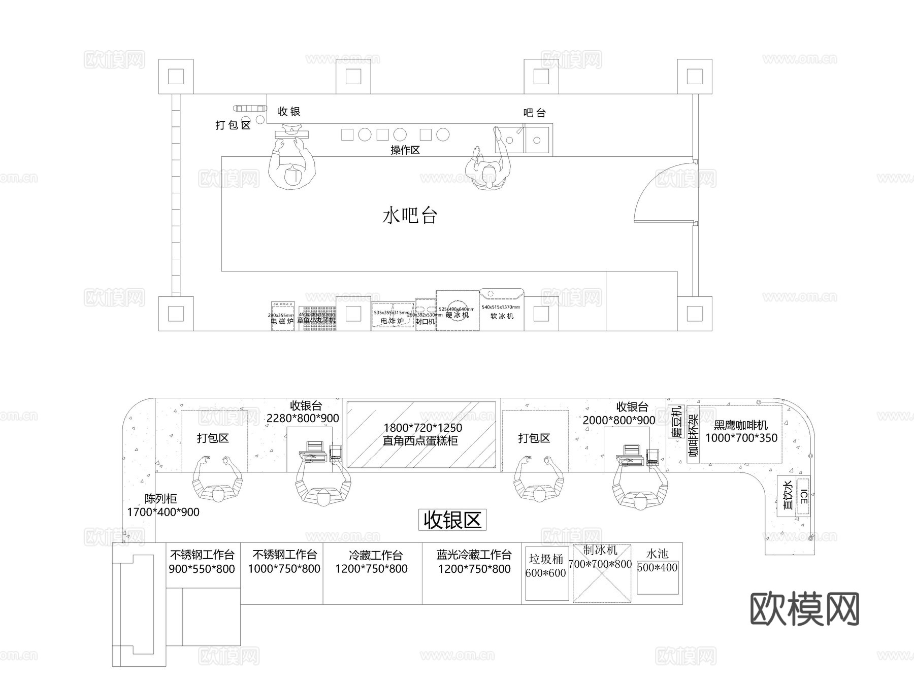 吧台 中岛台 水吧台 接待台 前台 岛台吧台cad施工图