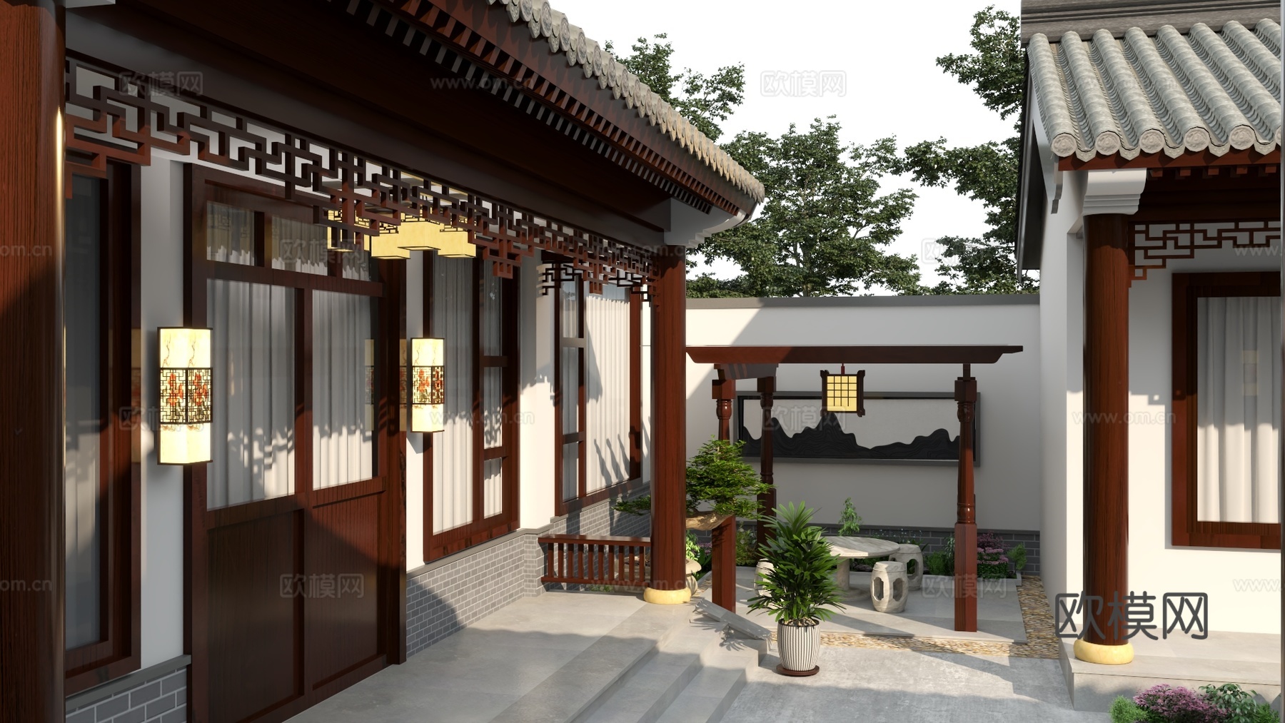新中式庭院四合院设计3d模型