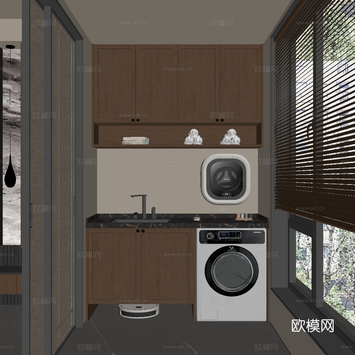 中古 新中式 洗衣机柜 阳台柜 置物柜su模型