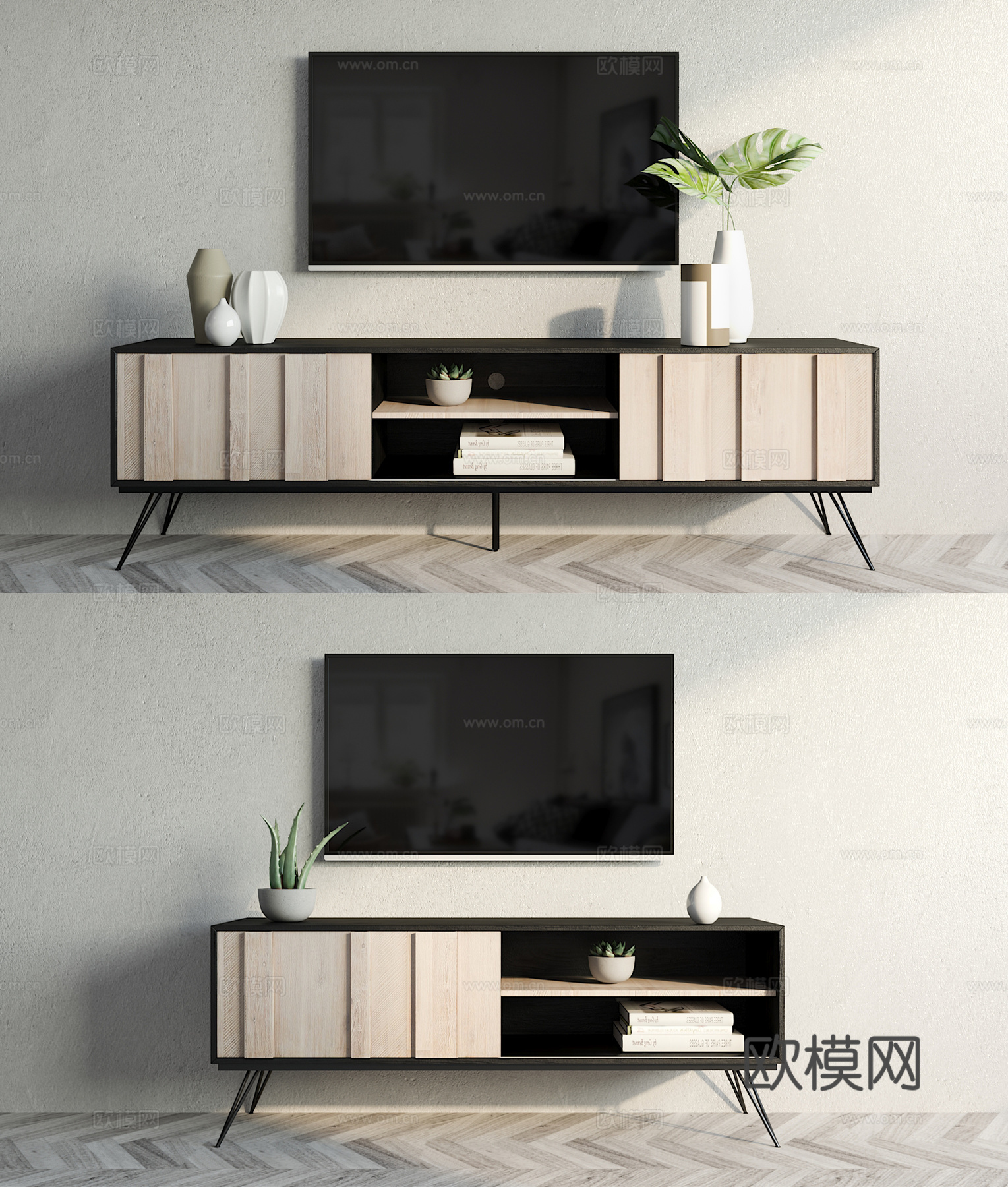 工业风电视柜摆件组合3d模型