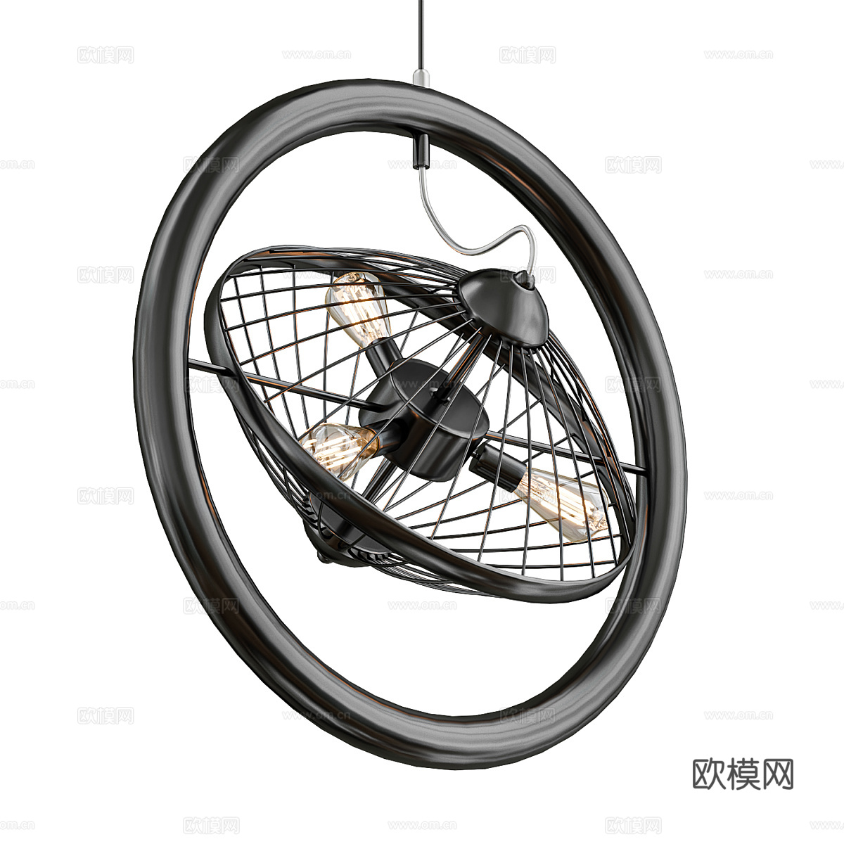 现代意式圆形风扇装饰吊灯3d模型