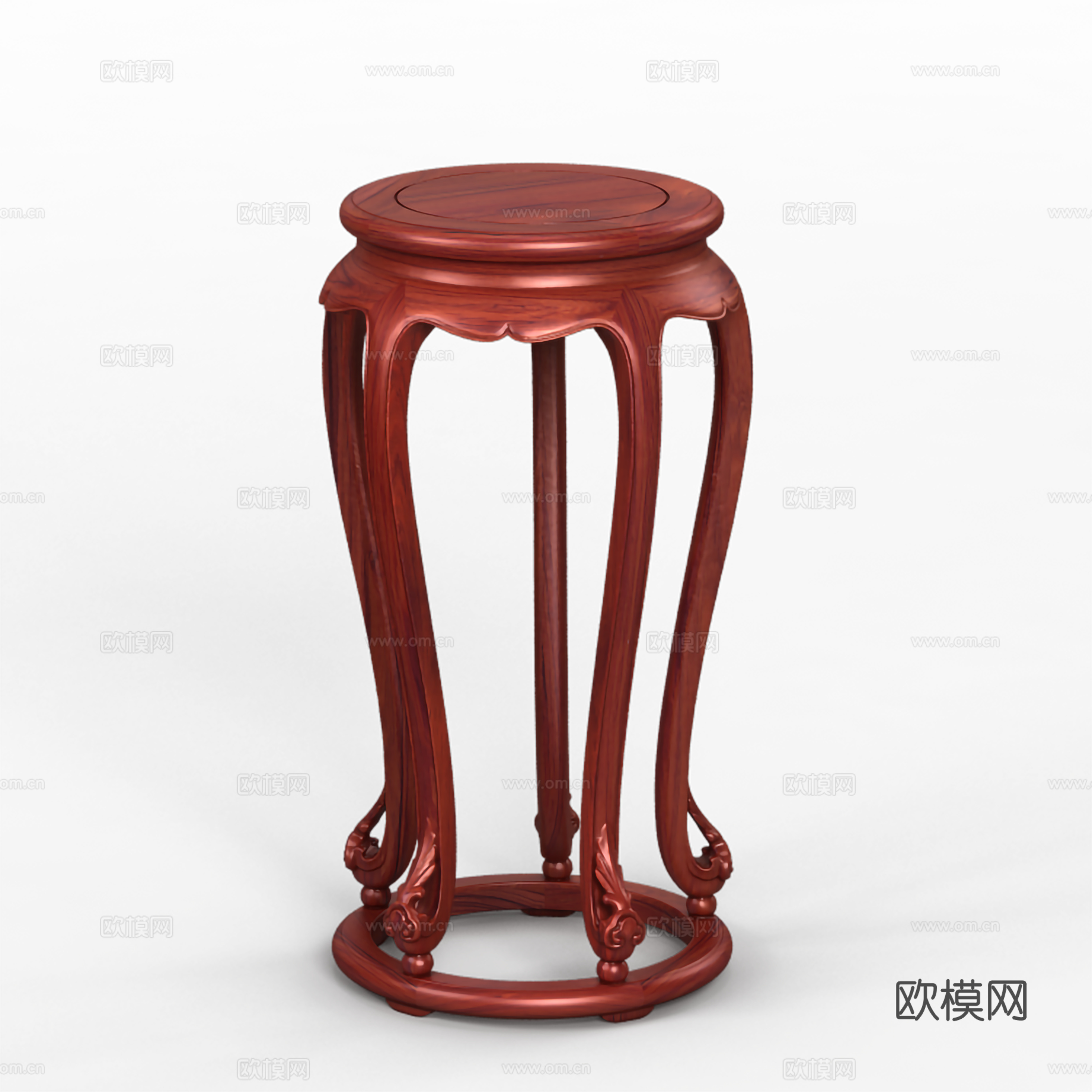 中式花架 圆香几 实木红木3d模型