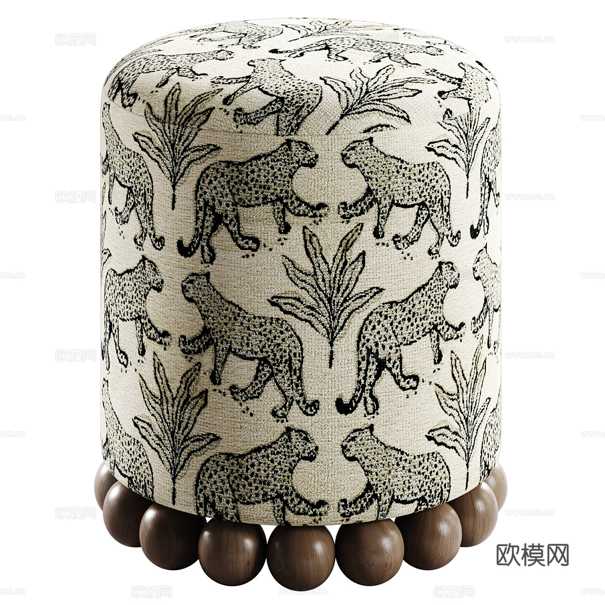新中式中古风布艺圆凳3d模型