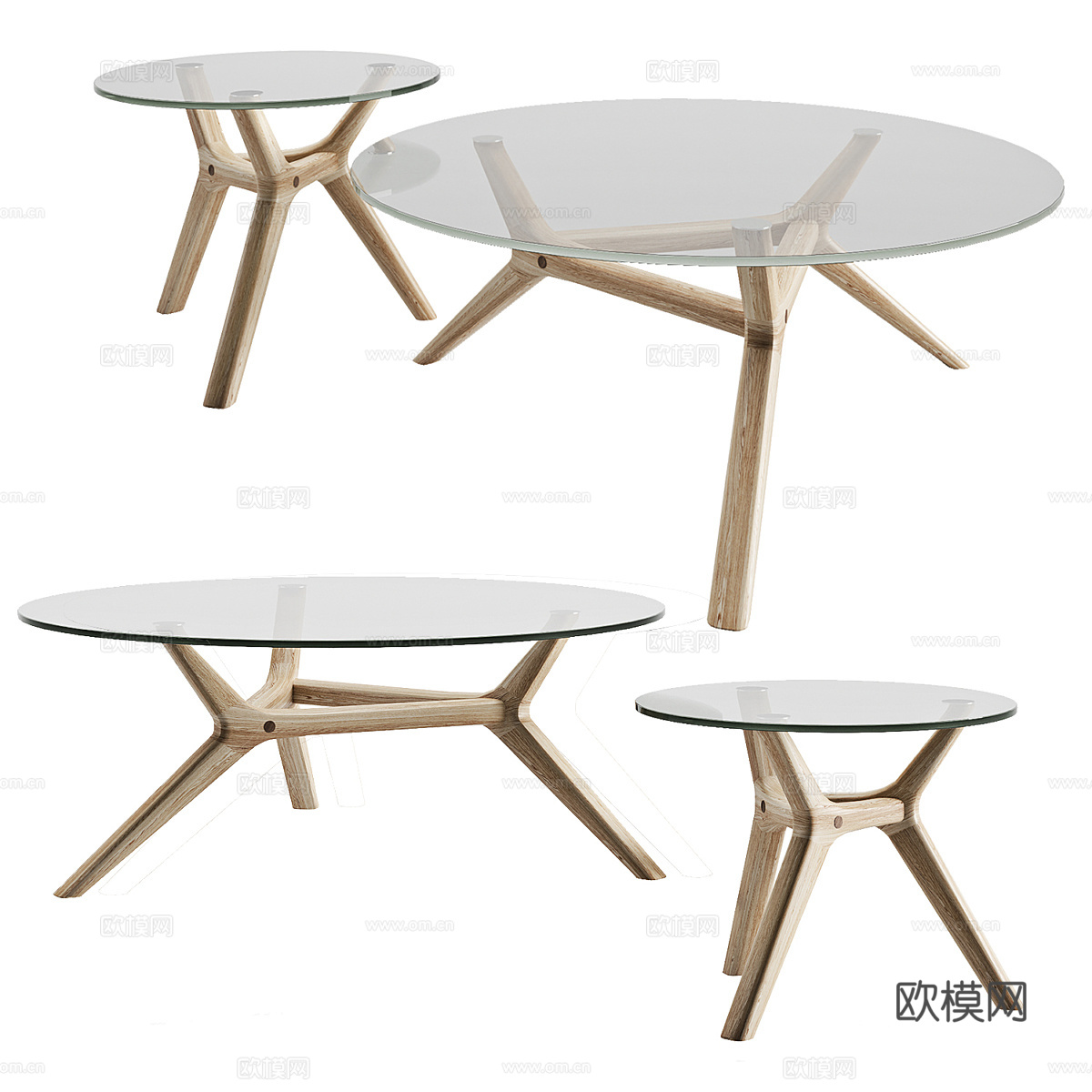 现代北欧玻璃圆茶几组合3d模型