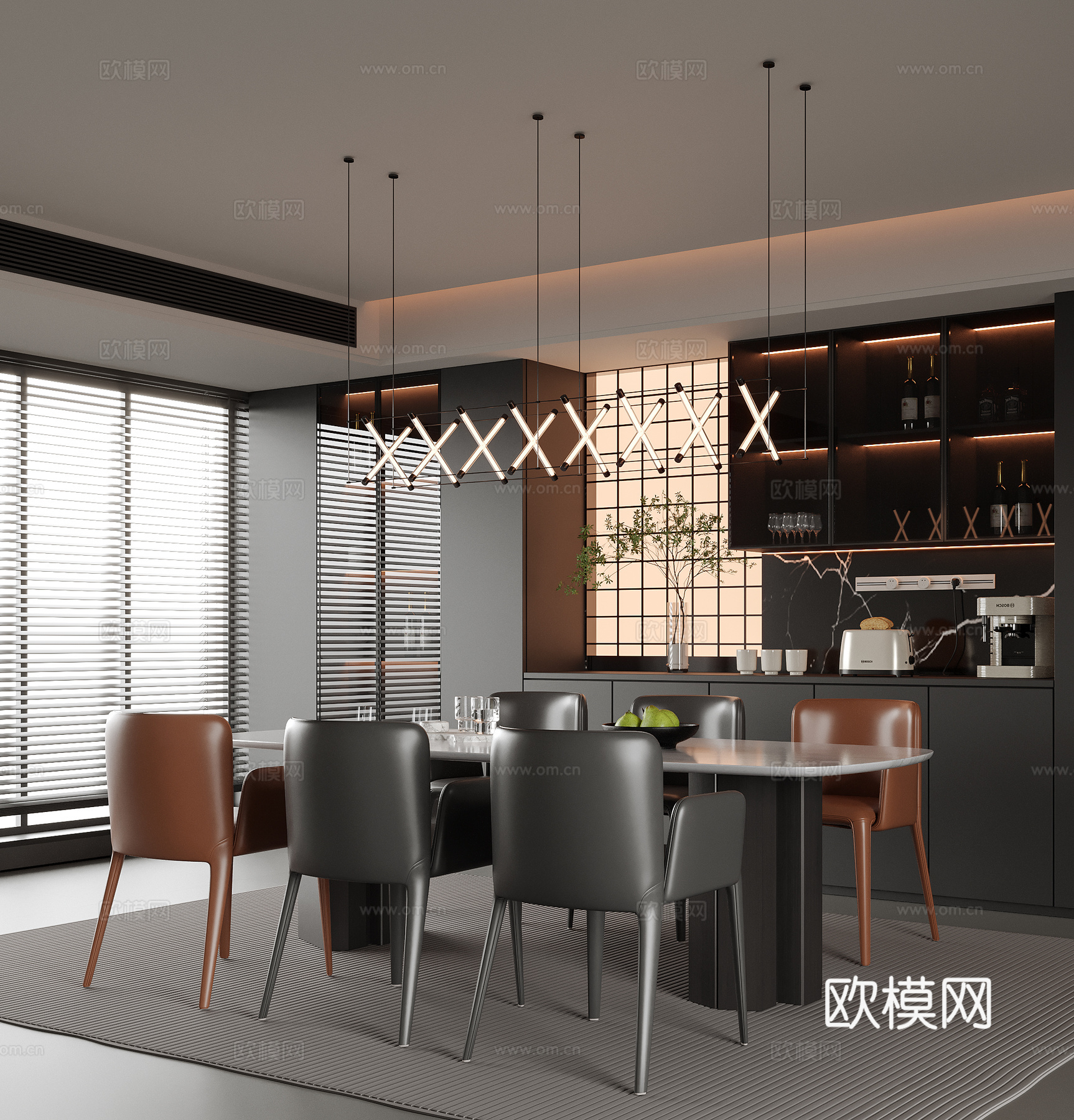 现代餐厅 酒柜 餐边柜 餐桌椅3d模型