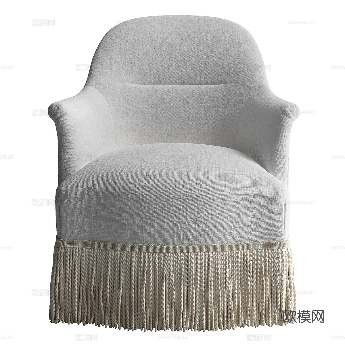 现代奶油风布艺流苏裙边扶手椅3d模型