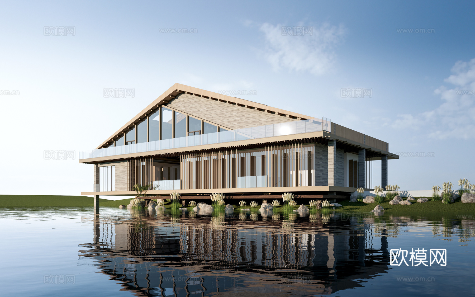 现代木屋建筑 木屋民宿 游客中心建筑 驿站建筑su模型