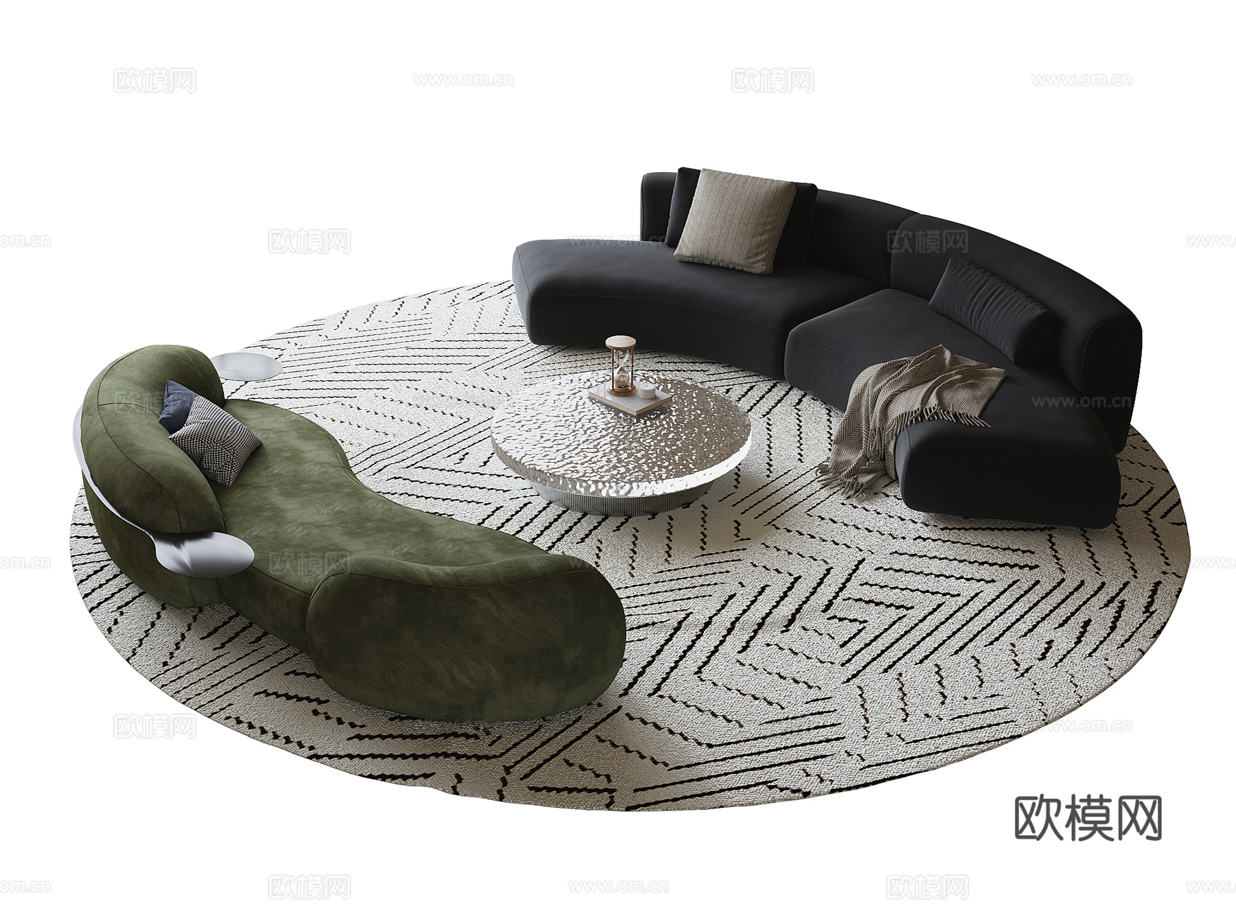 现代沙发茶几组合 弧形沙发 异形沙发 地毯3d模型