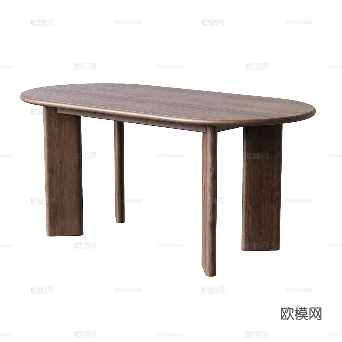 现代意式实木椭圆餐桌3d模型