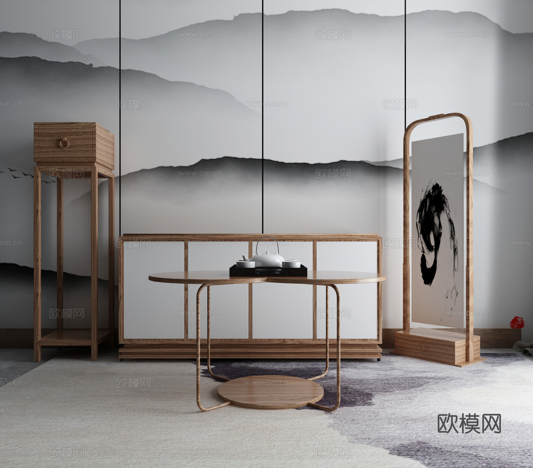 新中式端景柜 装饰柜 茶几3d模型