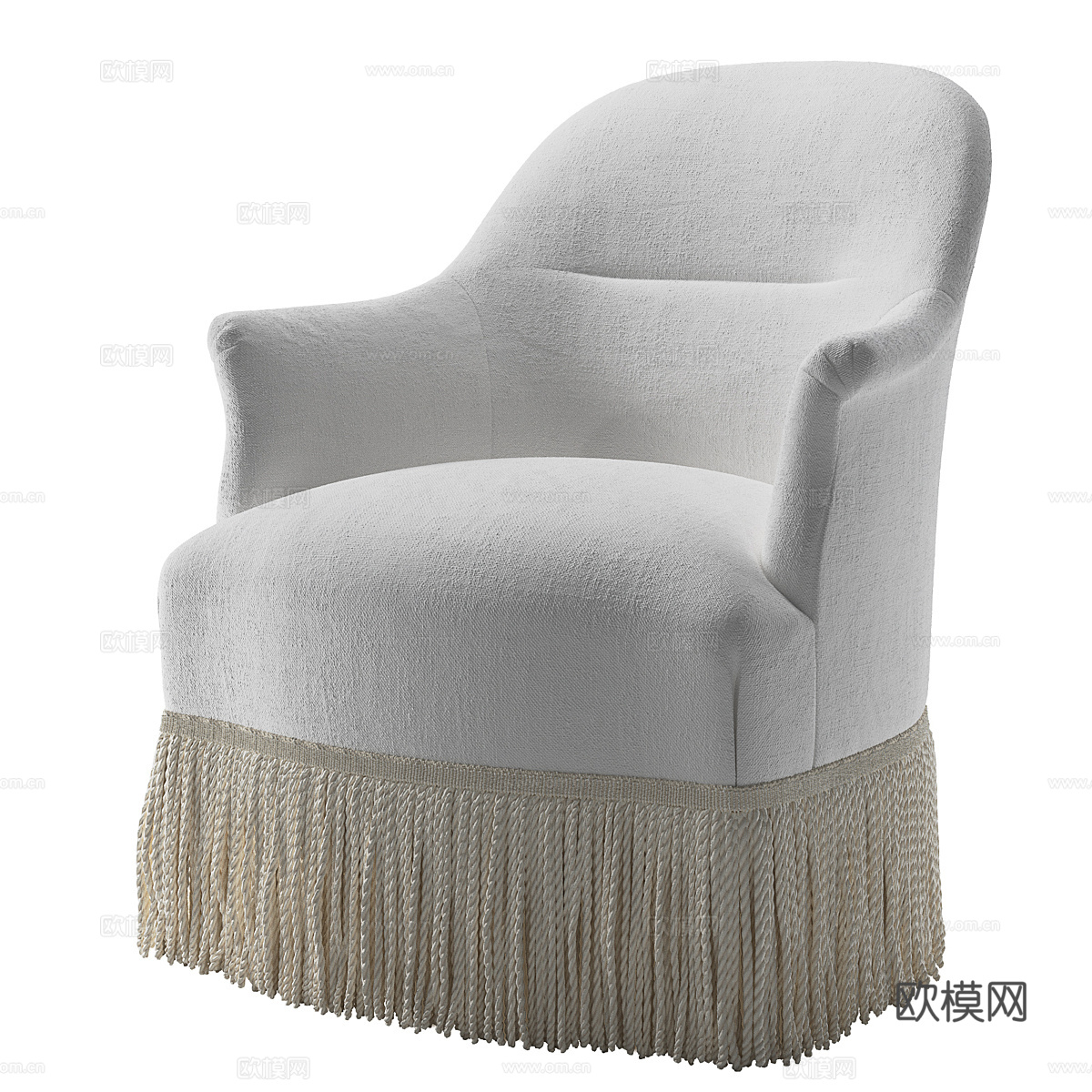 现代奶油风布艺流苏裙边扶手椅3d模型