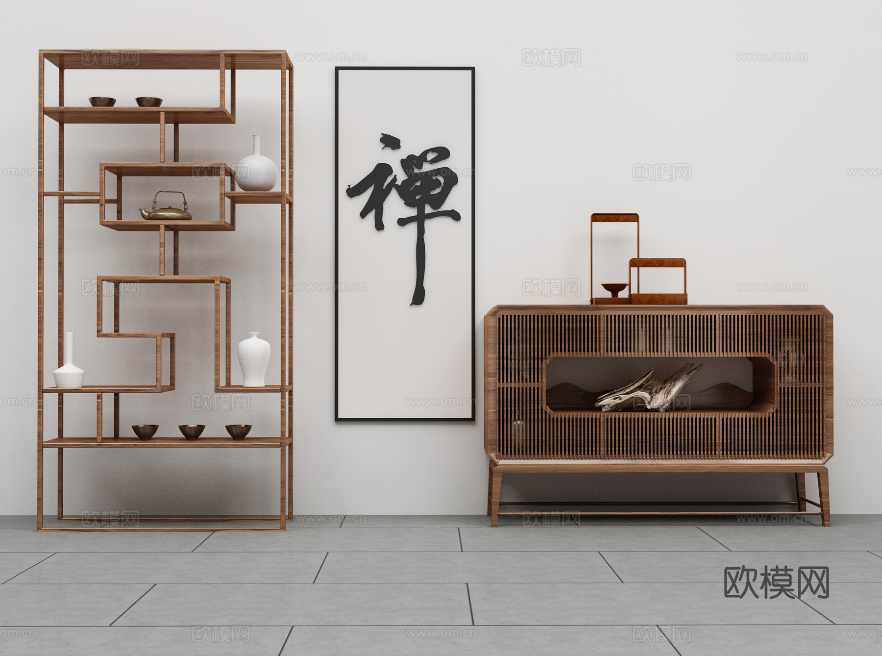 新中式装饰柜组合3d模型