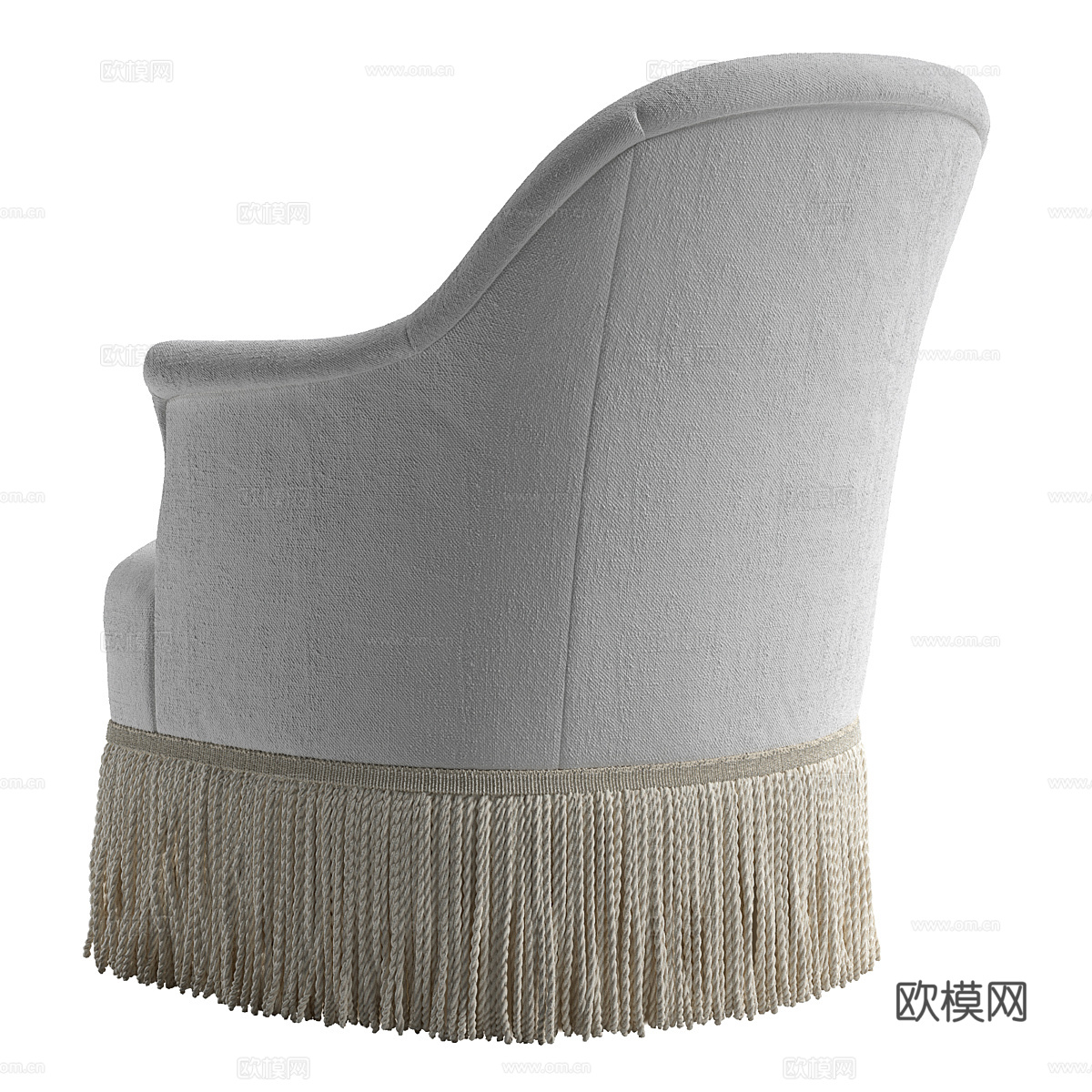 现代奶油风布艺流苏裙边扶手椅3d模型