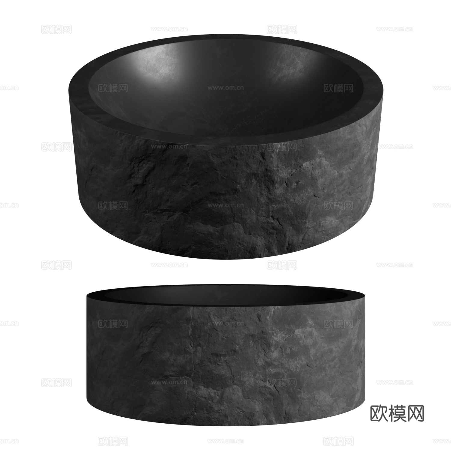 现代暗黑风圆形石槽3d模型