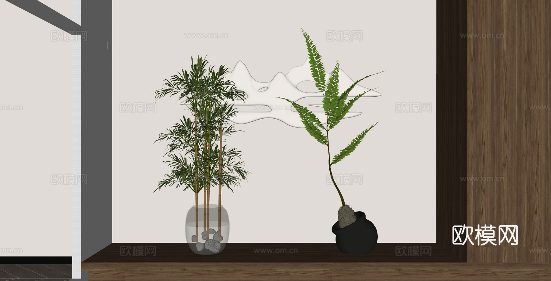 新中式 水培富贵竹观音竹 波斯顿肾蕨盆栽su模型