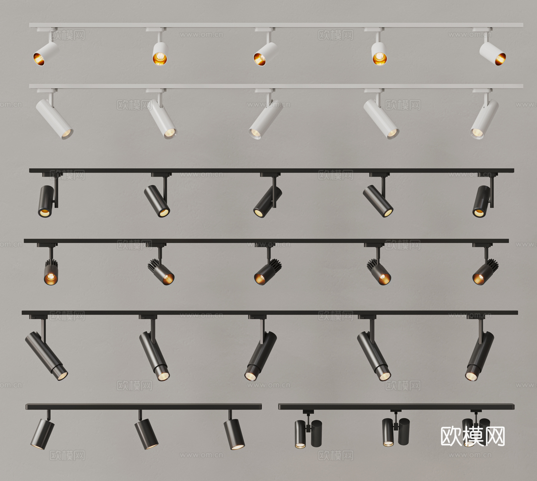 现代筒灯射灯组合 磁吸筒灯射灯 轨道筒灯射灯 明装筒灯射灯su模型