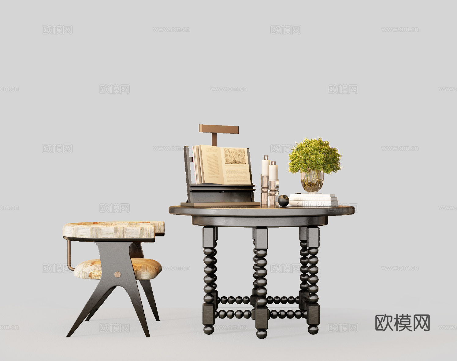 CCD酒店端景台 端景台花艺  玻璃花瓶 绿植摆件 苔藓3d模型