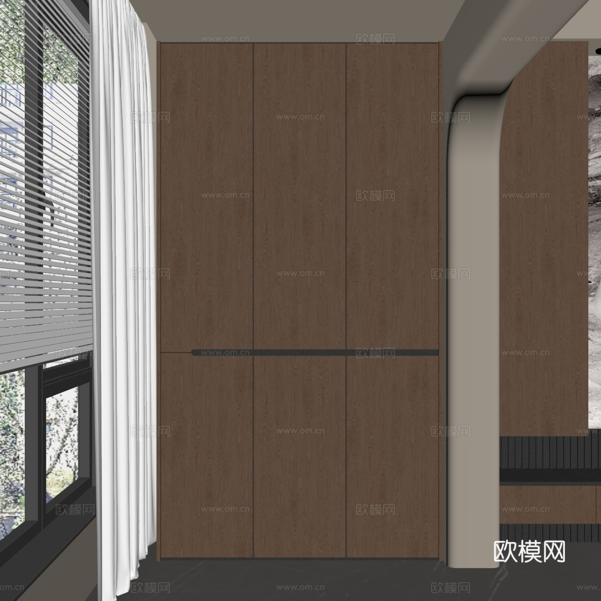 中古 新中式 储物柜 置物柜 阳台柜su模型