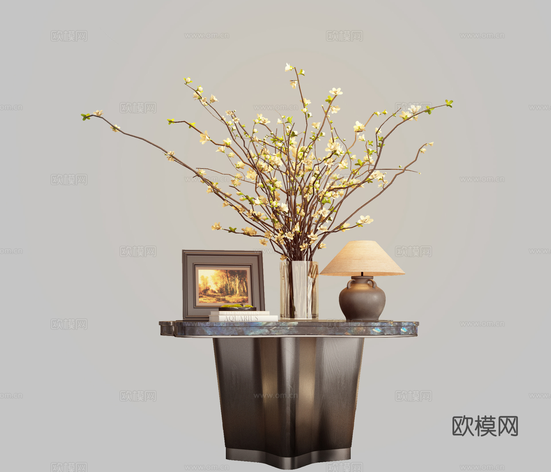 CCD酒店端景台 端景台花艺  玻璃花瓶 绿植摆件 苔藓3d模型