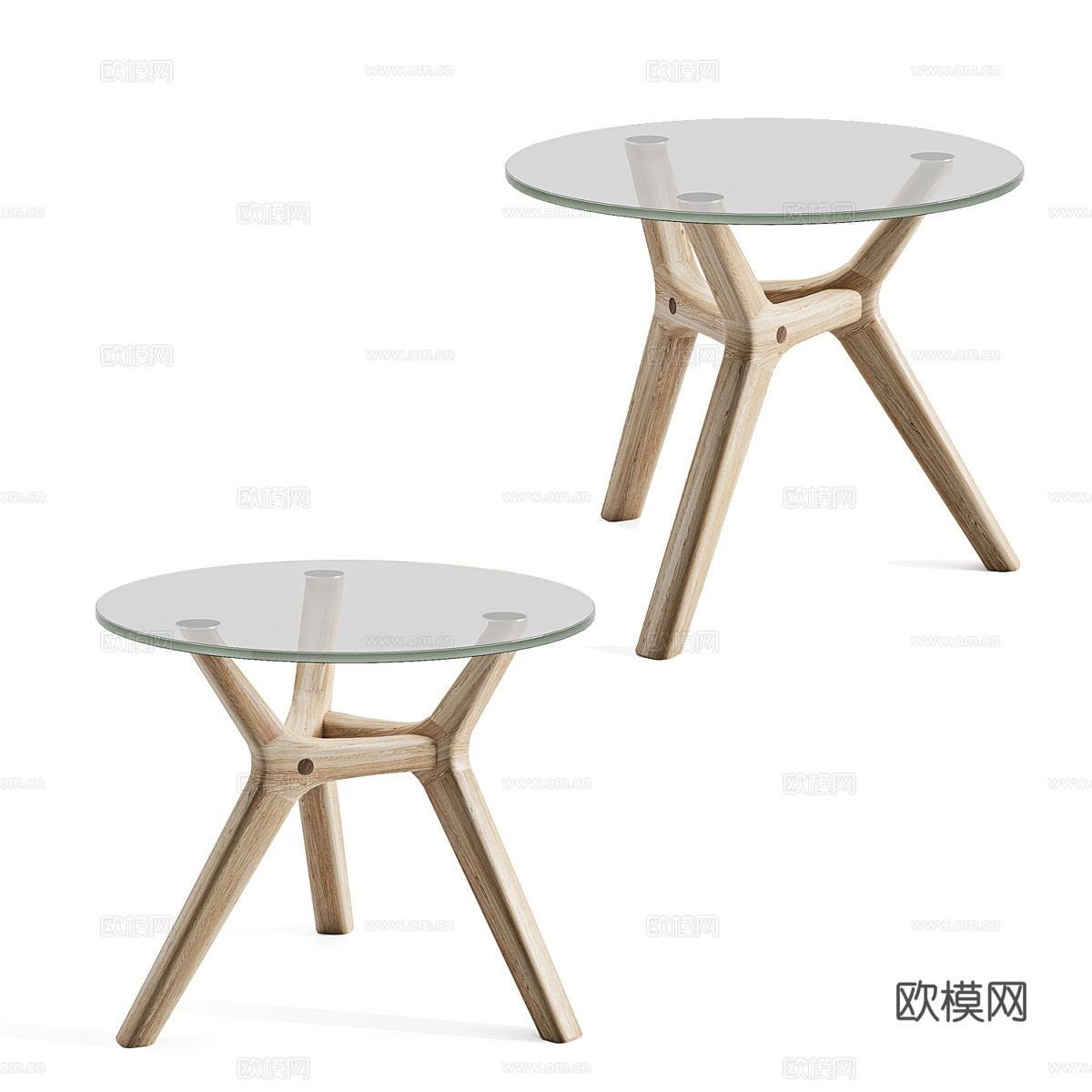 现代北欧玻璃圆茶几组合3d模型