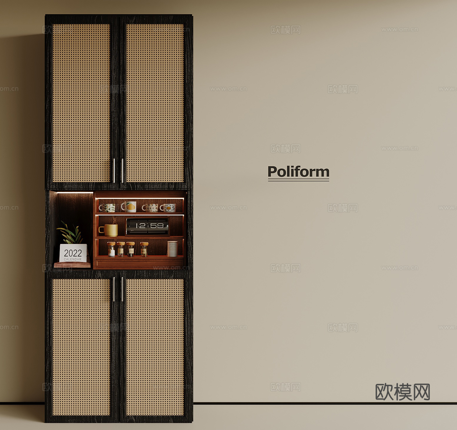 中古风玄关柜 餐边柜 玄关鞋柜su模型