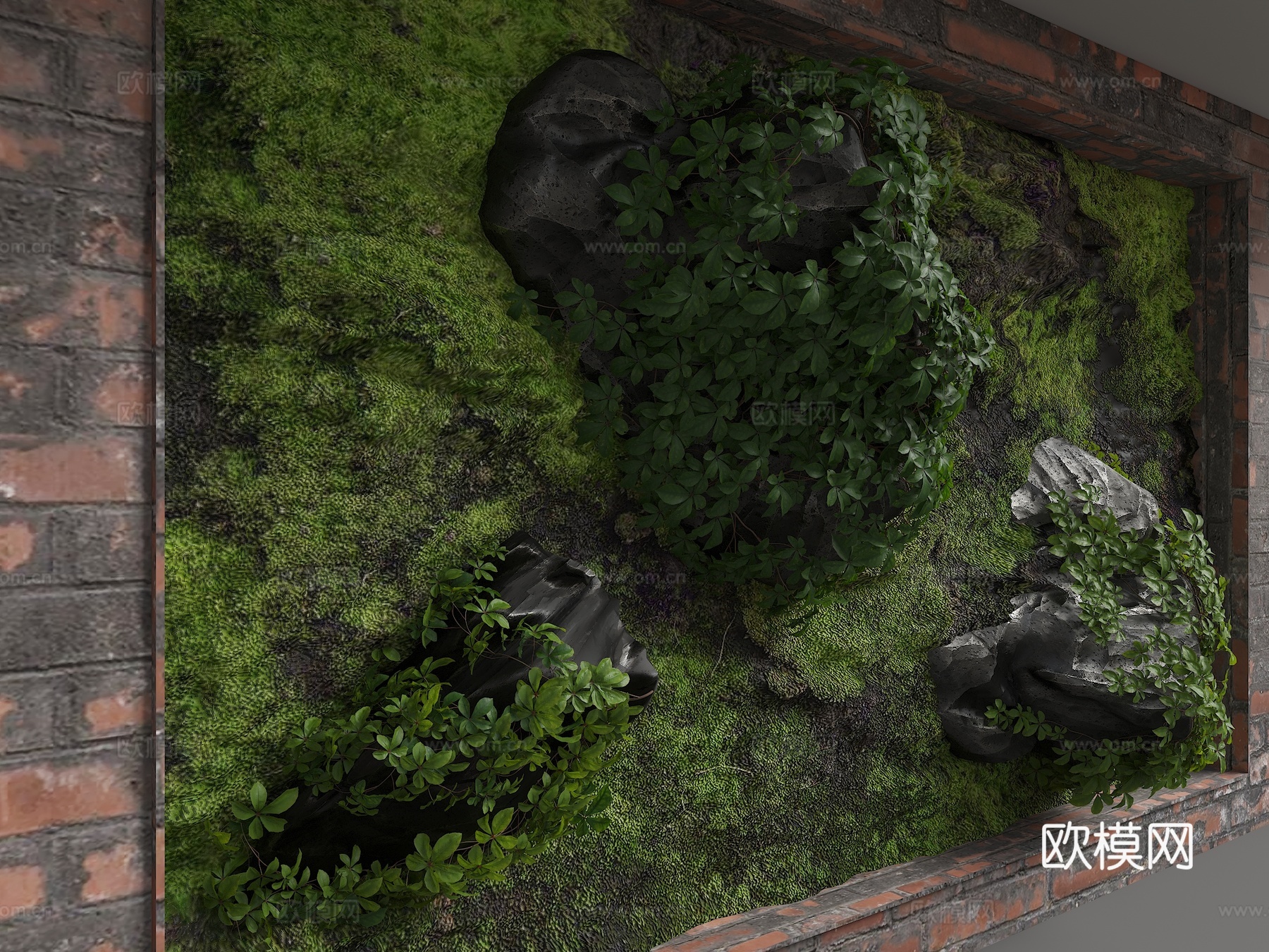 现代植物背景墙3d模型
