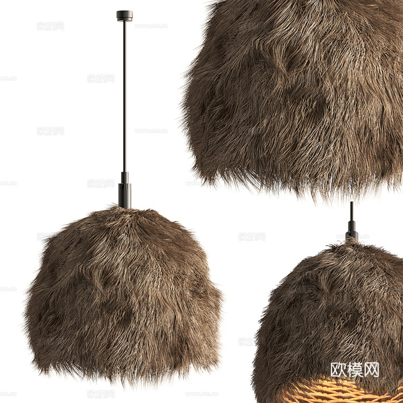 新中式侘寂茅草藤編裝飾吊燈3d模型下載(渲染圖1)