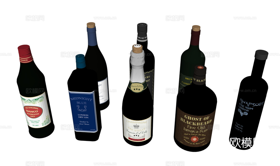 酒具 酒瓶 紅酒 洋酒3d模型下載(渲染圖2)
