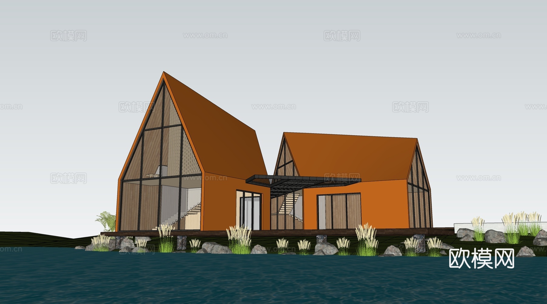 现代木屋建筑 木屋民宿 景观建筑 营地建筑su模型