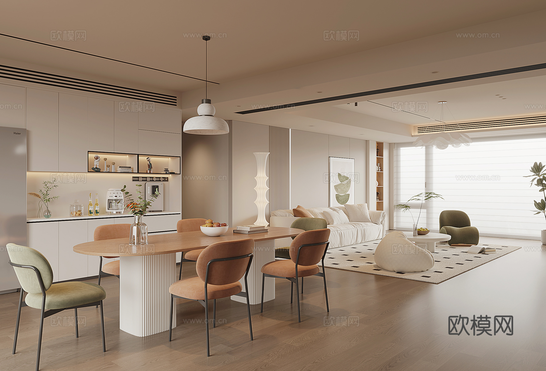現(xiàn)代奶油風(fēng)客餐廳3d模型下載