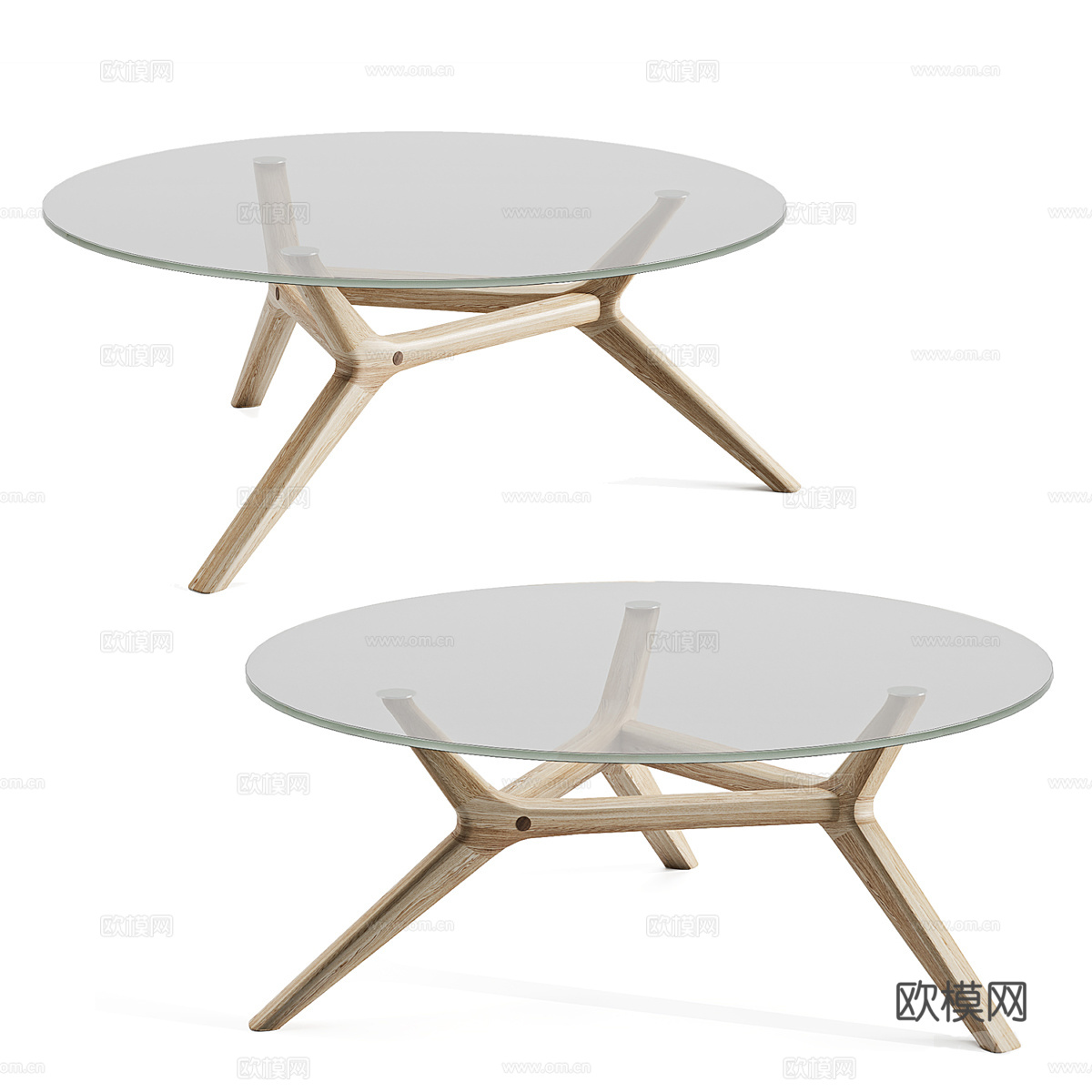 现代北欧玻璃圆茶几组合3d模型
