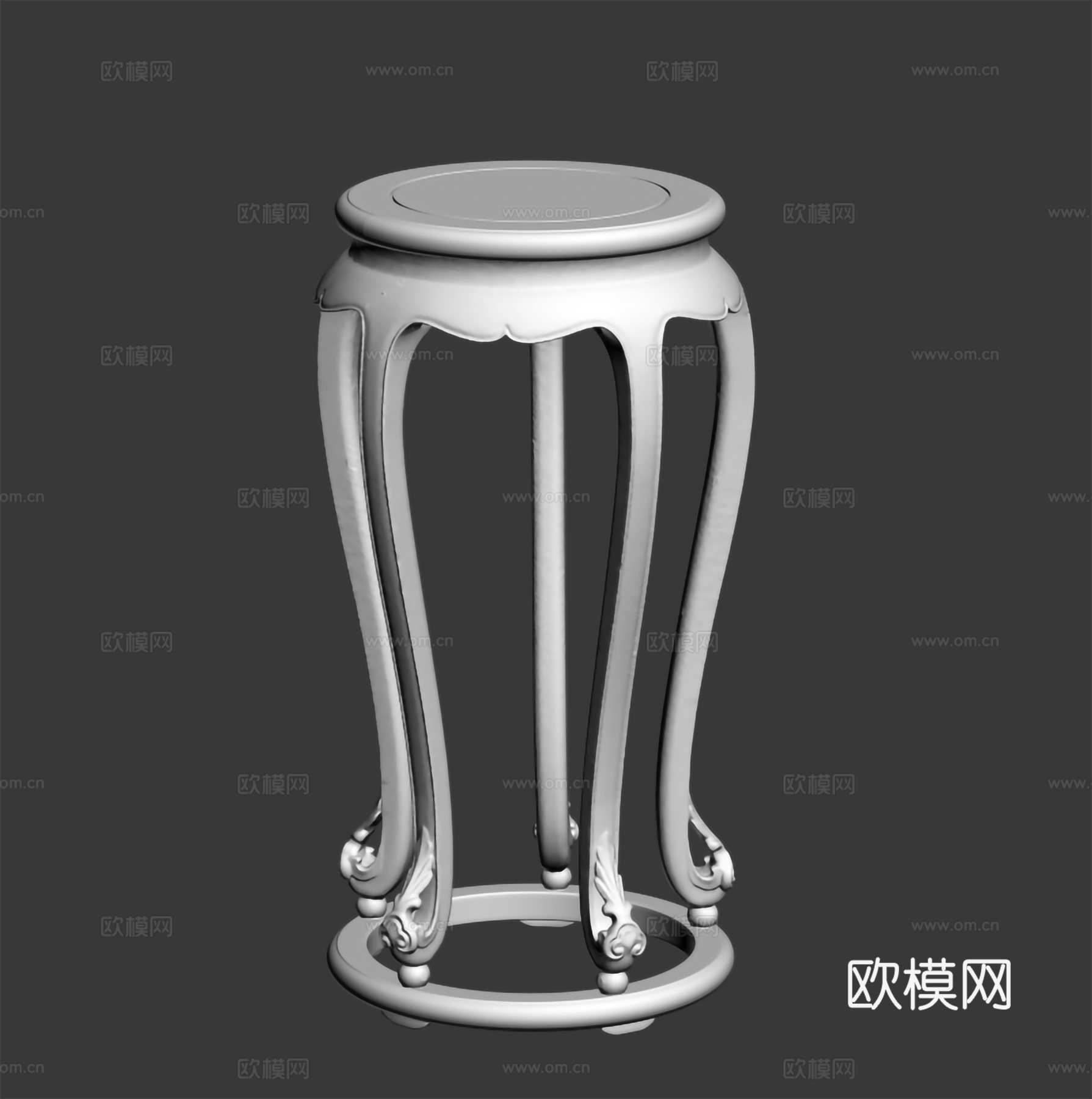 中式花架 圆香几 实木红木3d模型