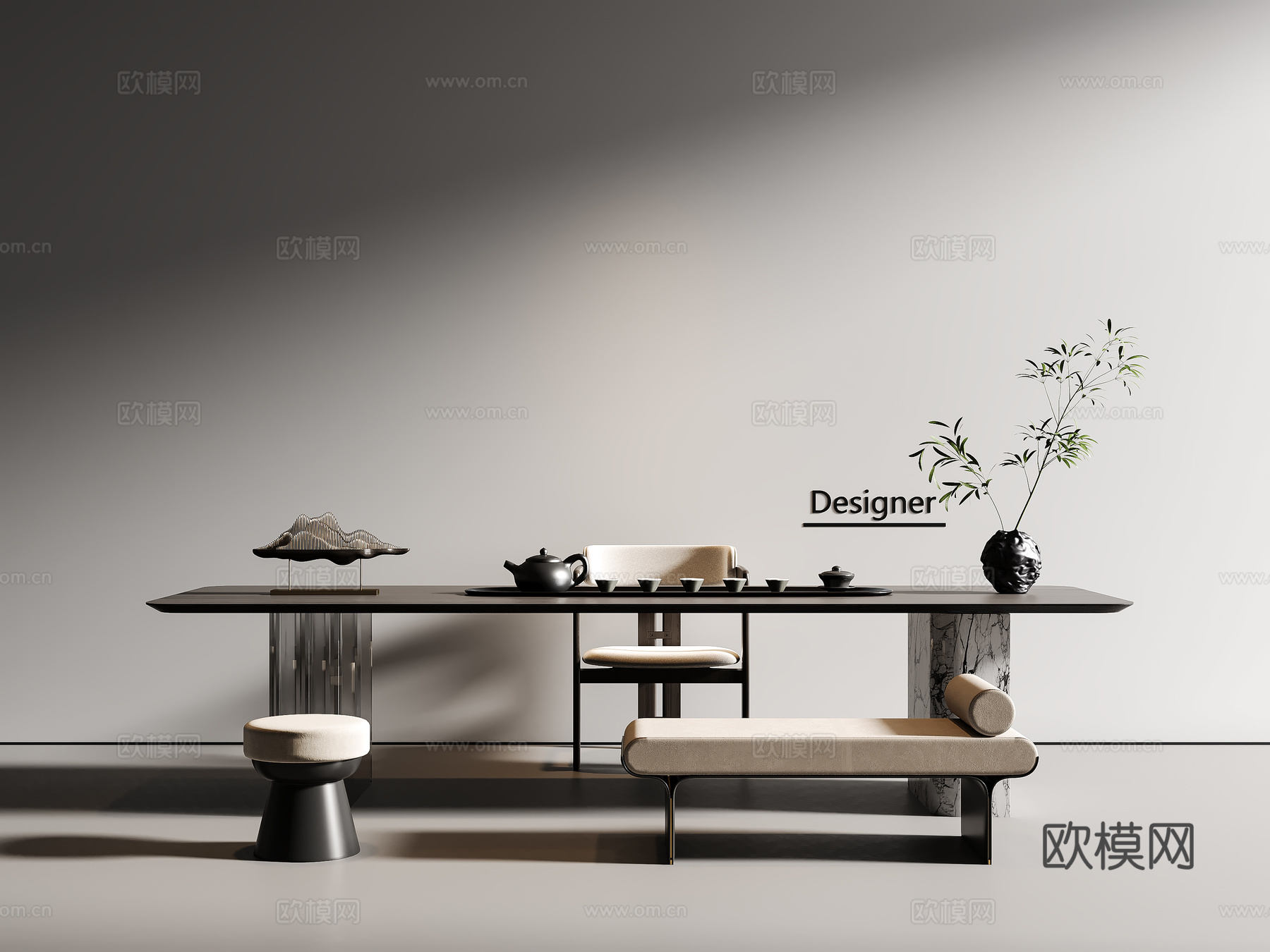 现代简约茶桌椅 茶桌 茶椅 茶具 茶台 茶具组合3d模型