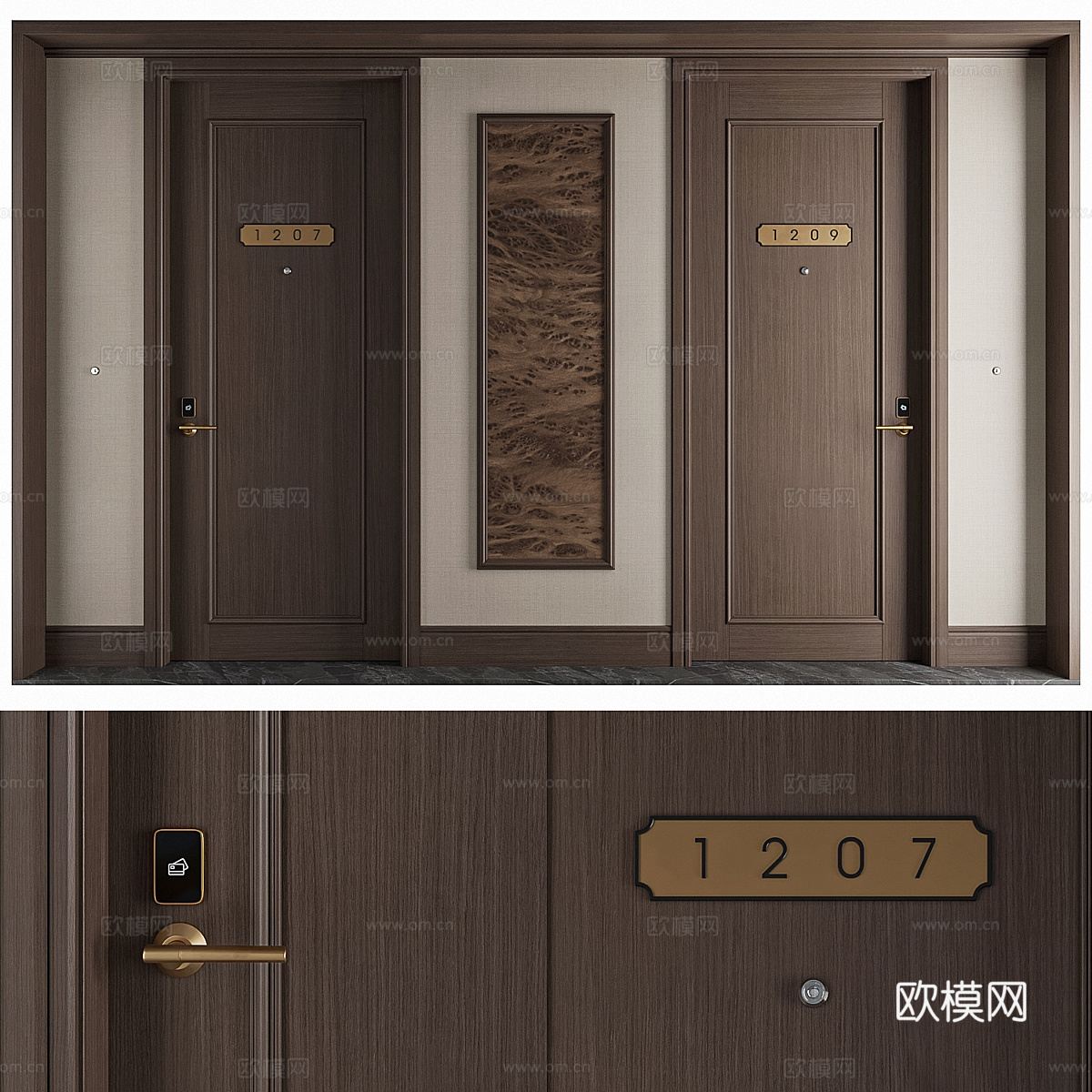 新中式轻奢酒店客房门3d模型