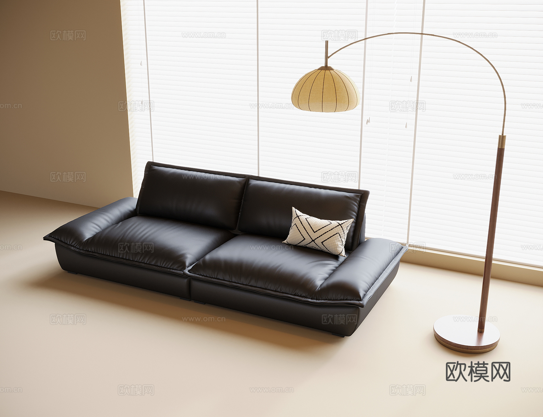 现代双人沙发 落地灯 百叶帘3d模型下载