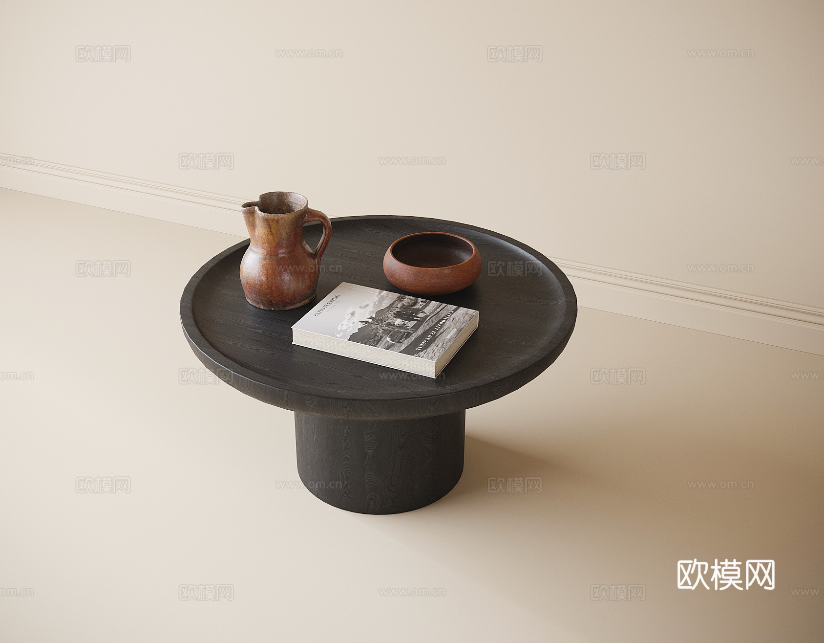 现代圆形茶几 木茶几su模型