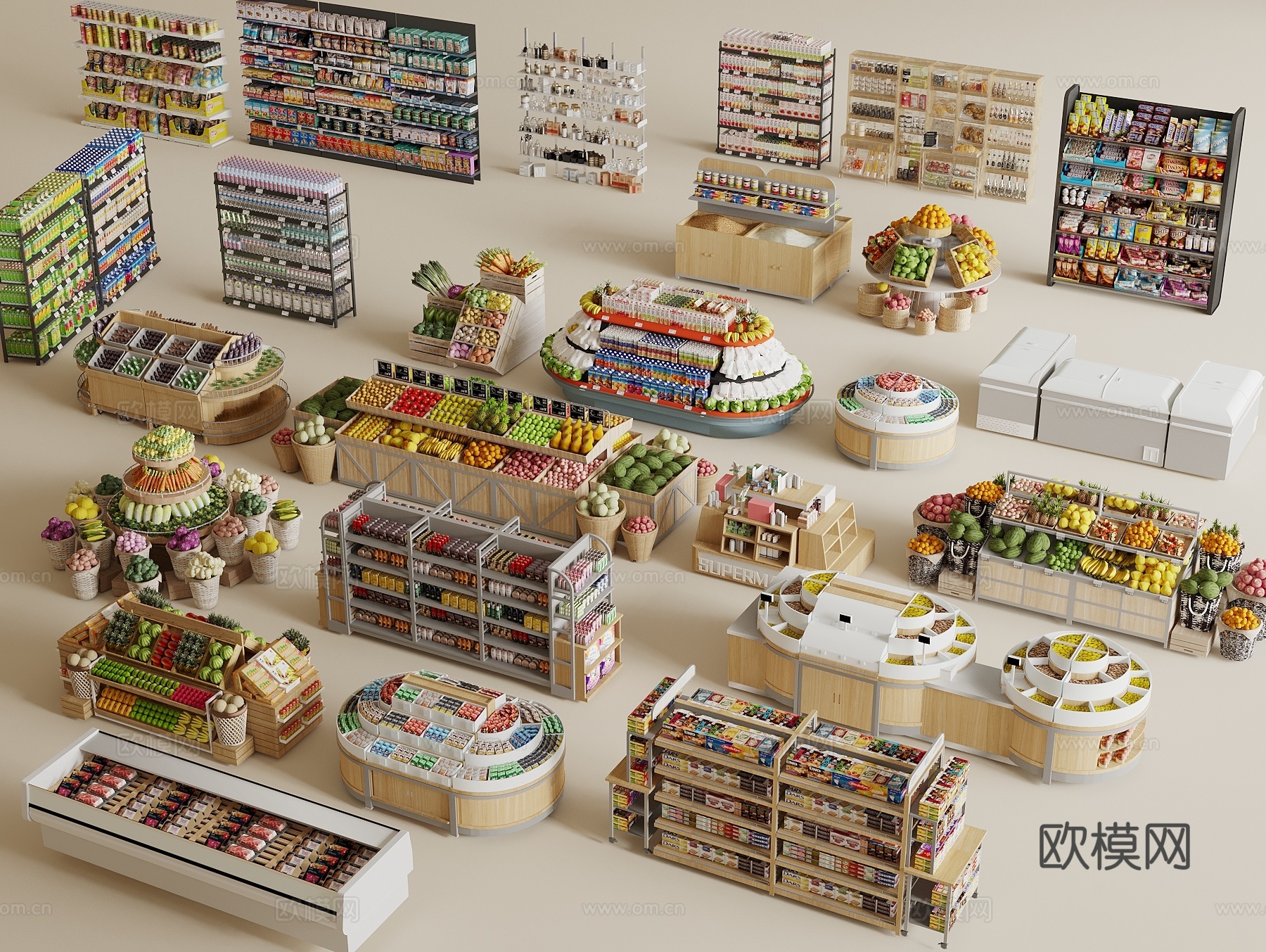 现代超市 超市货架 超市展示架 零食架 水果架 蔬菜展柜 便3d模型