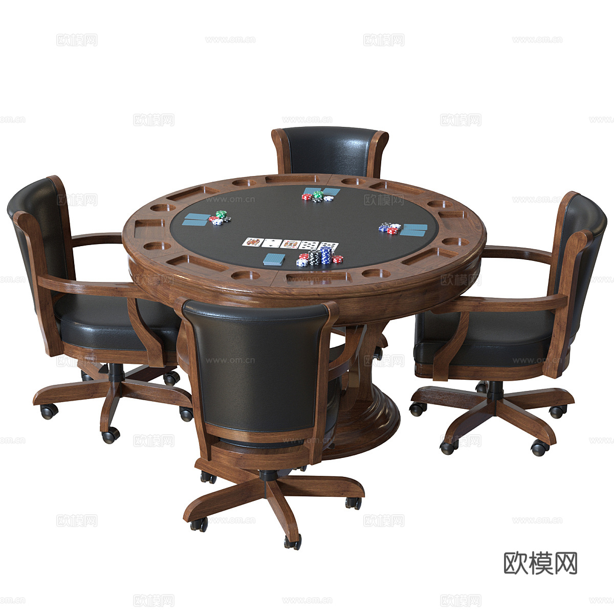 美式木质棋牌桌椅3d模型