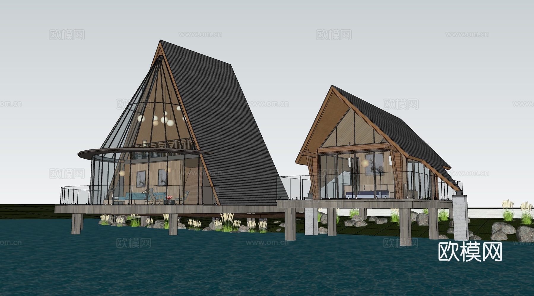 现代木屋建筑 木屋民宿 景观建筑 营地建筑su模型